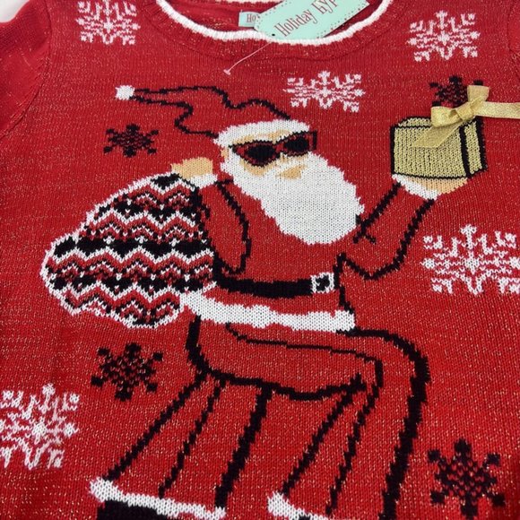 Holiday HYpe Christmas Sweater Womens Medium Santa with Sunglasses Modern NWT - Picture 2 of 5